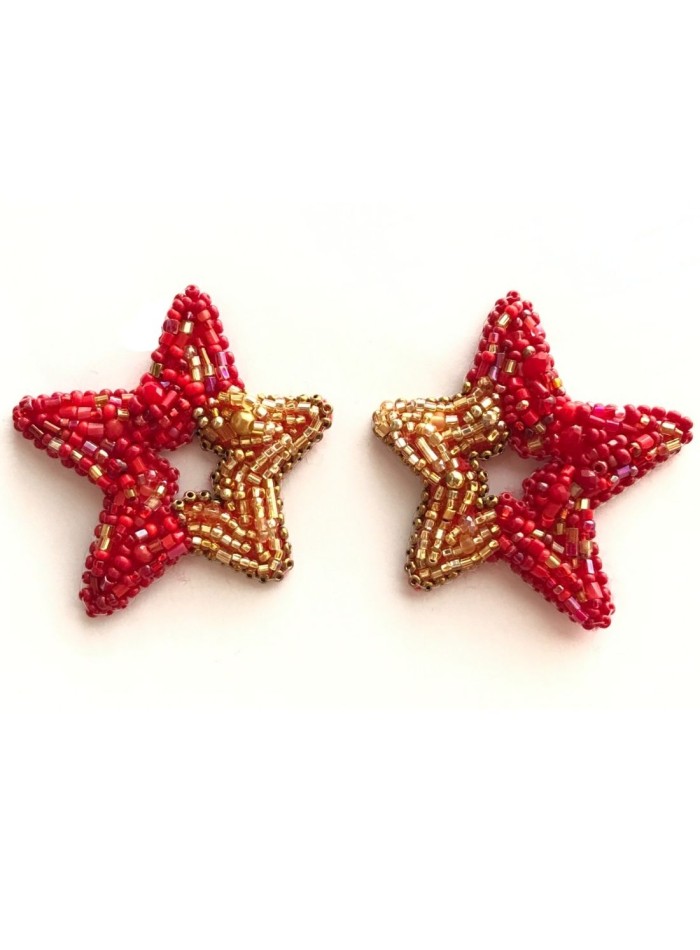 Pendientes estrella bordados a mano con cuentas