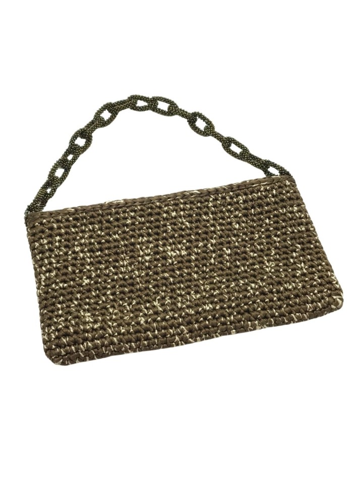 Crochet handbag with satin yarns and link handle