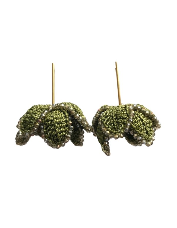 Crochet floral earrings with crystals and gold hardware