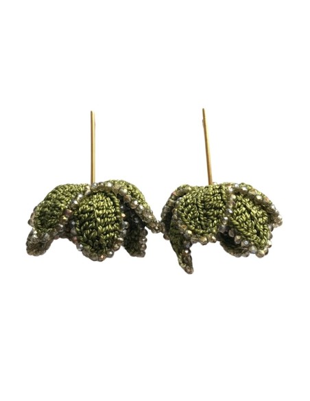 Crochet floral earrings with crystals and gold hardware