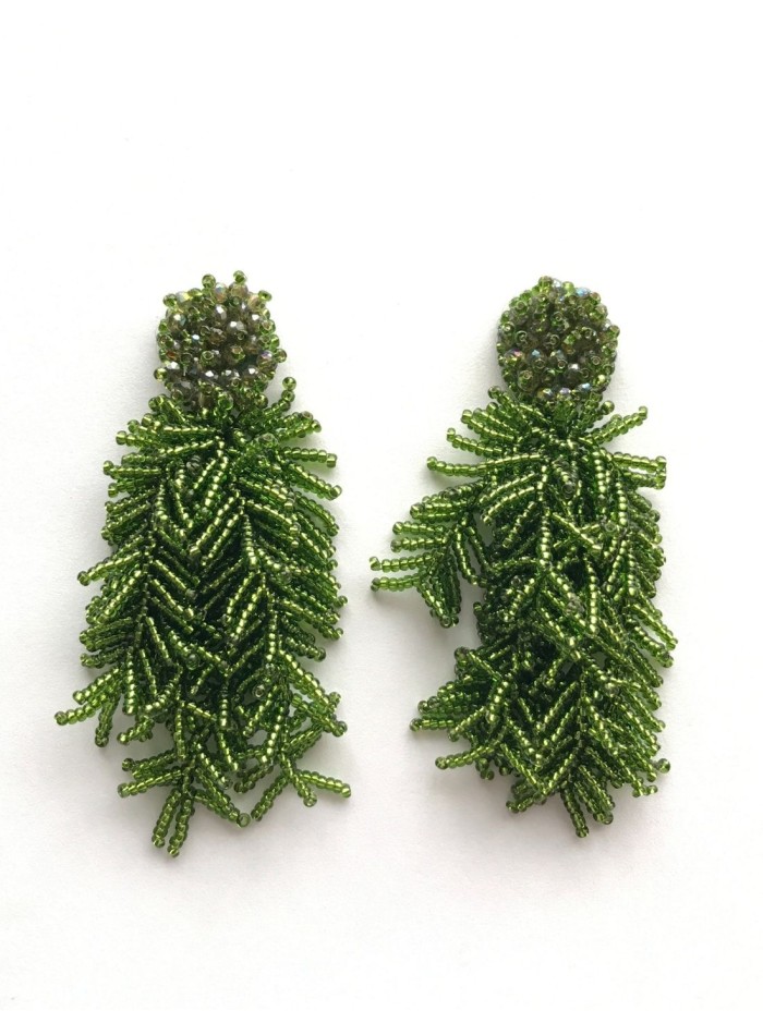 Maxi pendientes de fiesta largos con ramas verdes