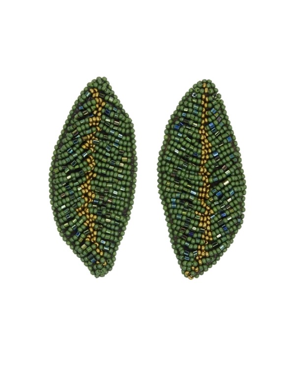 Maxi green party earrings in the shape of leaves