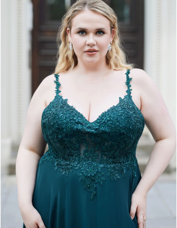 Plus size maxi dress with handmade lace and chiffon skirt...