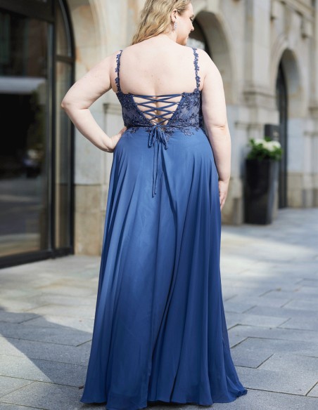 vestido largo de fiesta para talla grande en azul