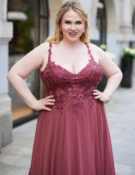 vestido de fiesta elegante para talla grande en rosa