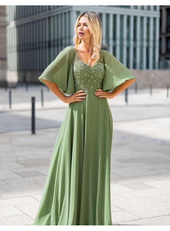 Long guest dress with short sleeves and...