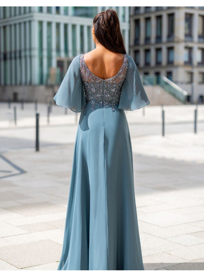 Long guest dress with short sleeves and...