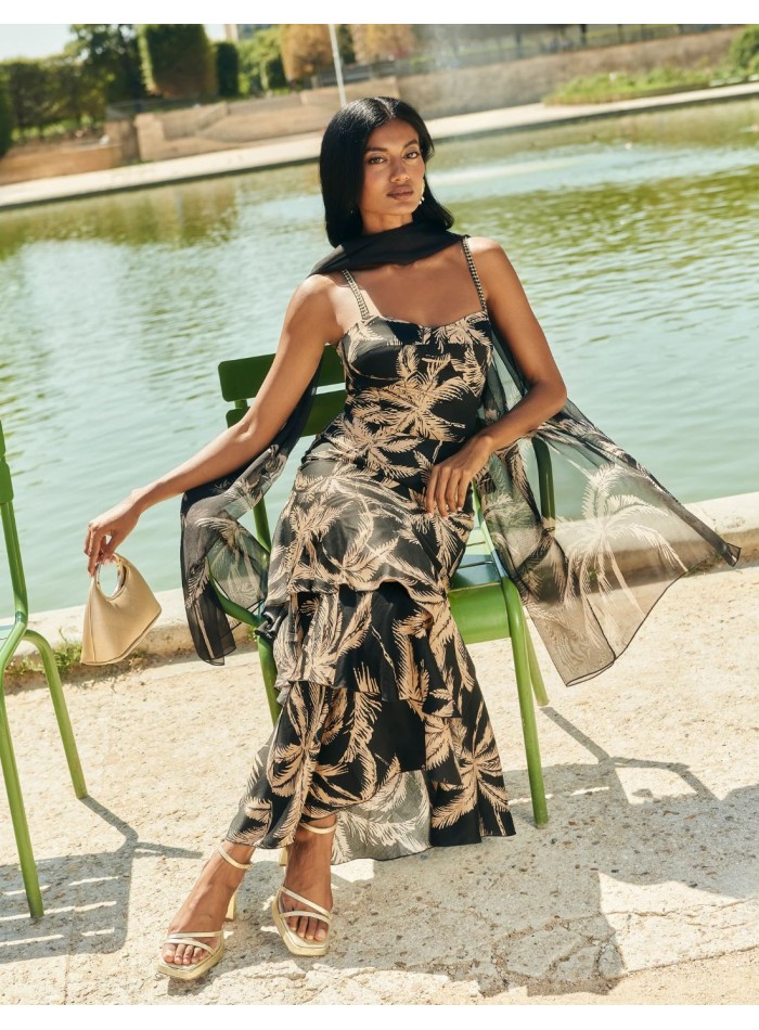 Palm tree print guest dress