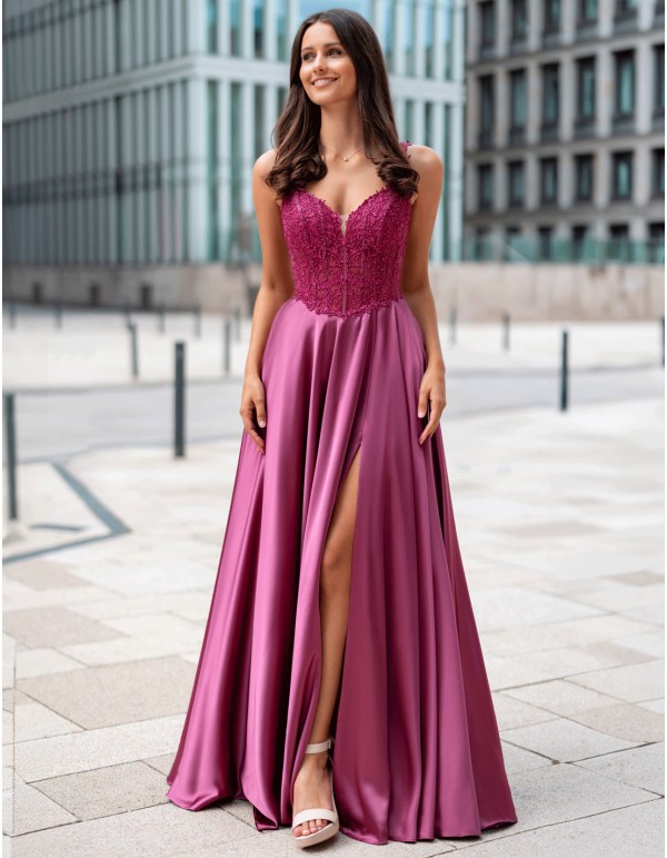 Élégante robe de bal longue avec jupe en dentelle et satin 2