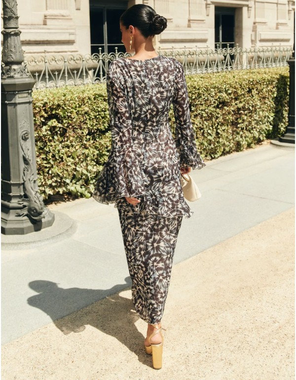 Vestido midi para invitada estampado con volante diagonal 2