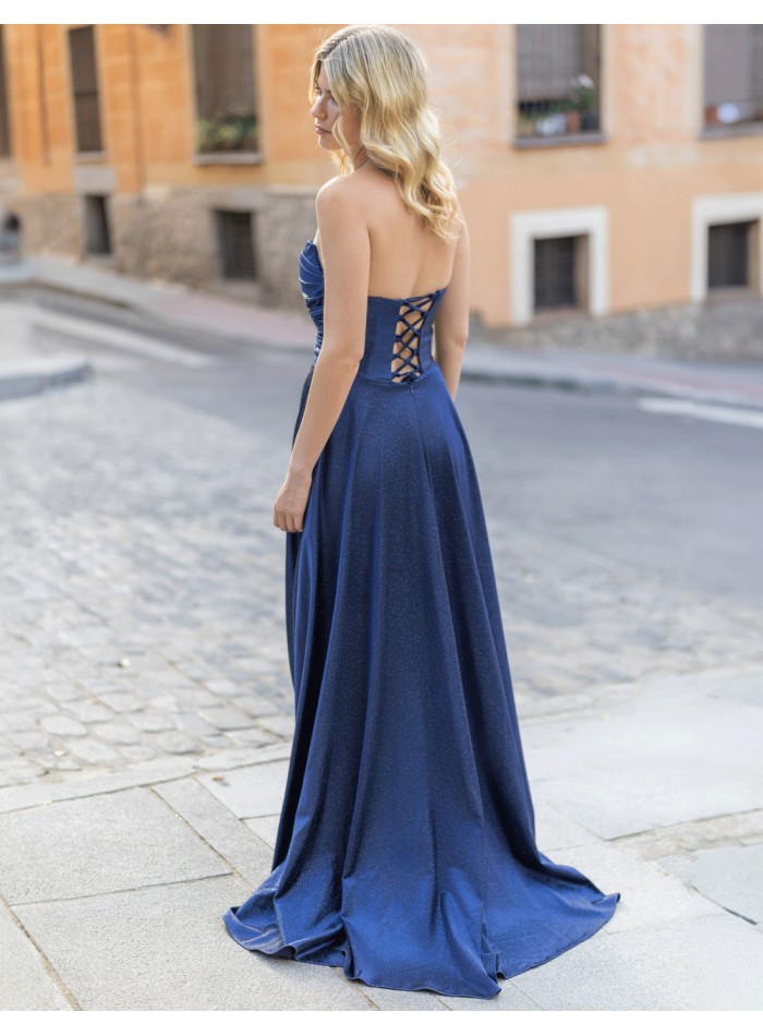 Long party dress with strapless neckline and...