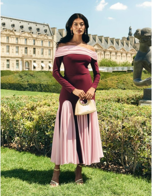 Two-tone high waisted midi party skirt