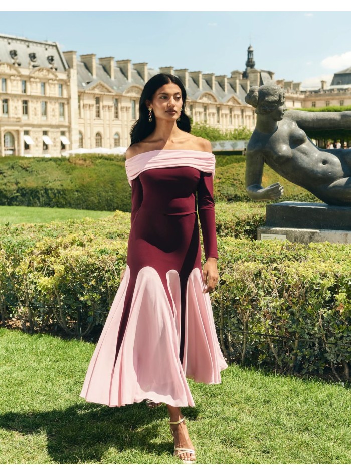 Two-tone high waisted midi party skirt