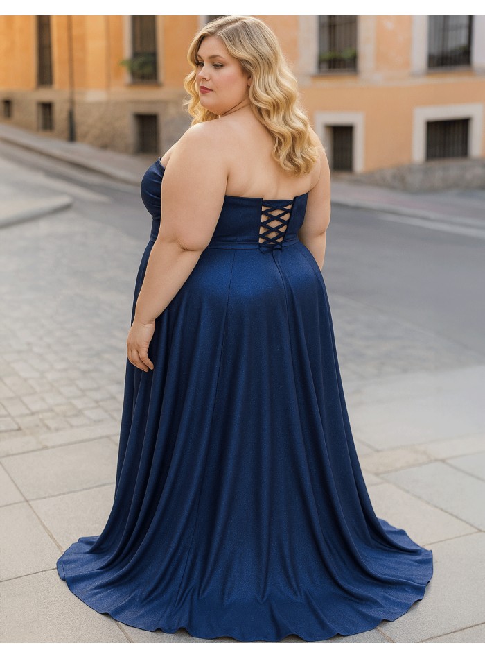 copy of Long party dress with strapless neckline and shimmering fabric