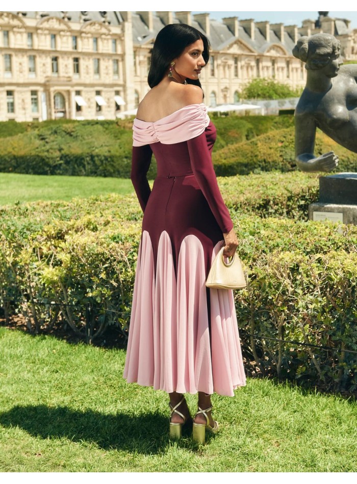 Top de manga larga bicolor con cuello barco