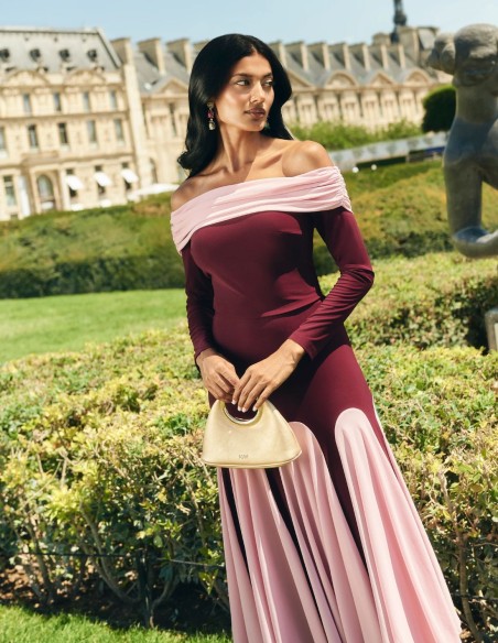 Top bicolore à manches longues et encolure bateau