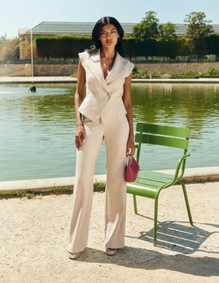 Pantalon long à coupe droite et à rayures