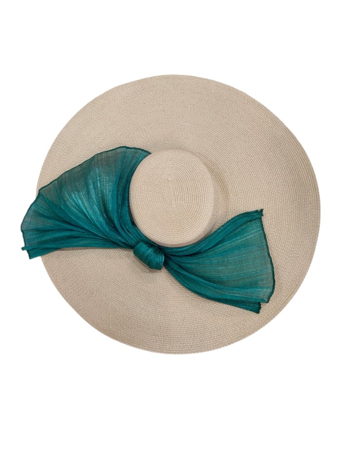 Châle d'invité beige avec nœud vert bouteille