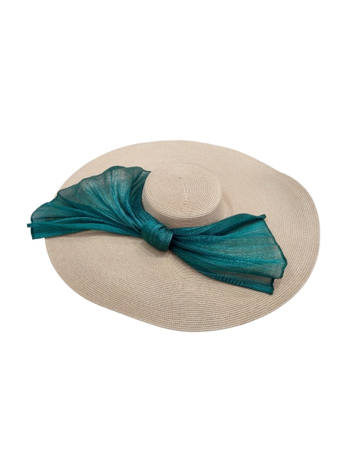 Châle d'invité beige avec nœud vert bouteille