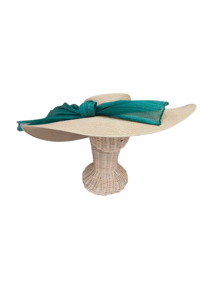 Châle d'invité beige avec nœud vert bouteille