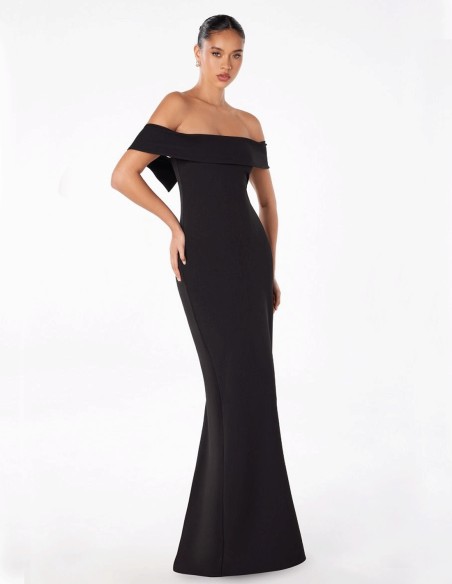 Fitted long gown with bandeau neckline