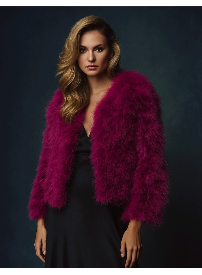 Chaqueta de manga larga de plumas de avestruz para invitada