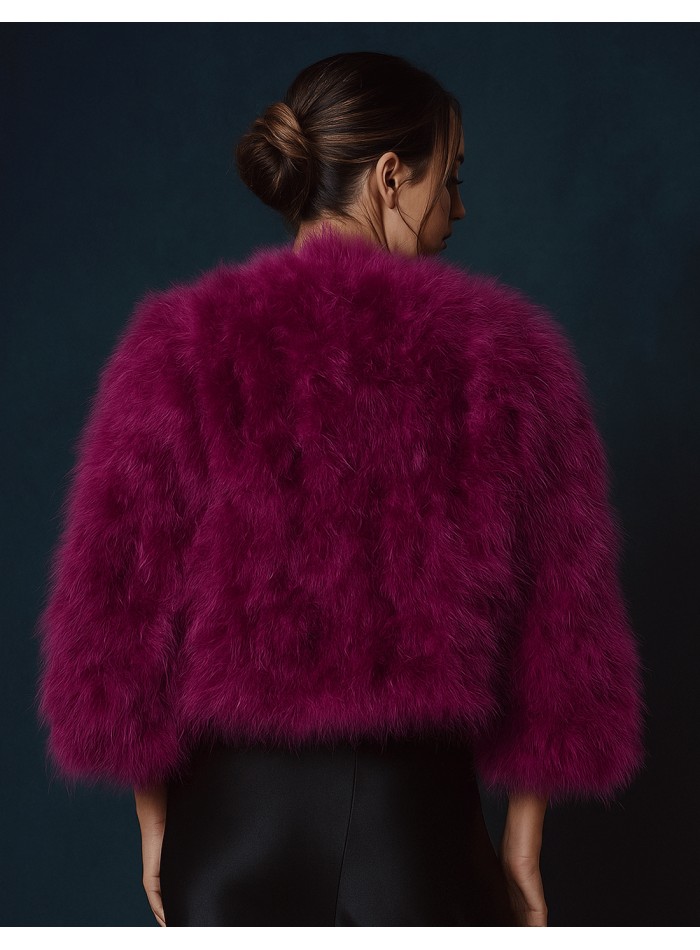 Chaqueta de manga larga de plumas de avestruz rosa