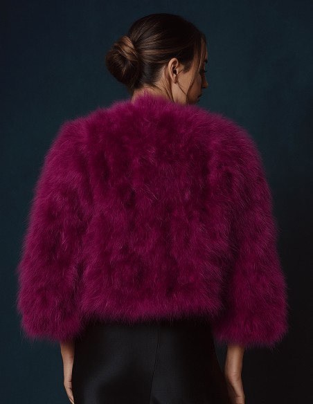 Chaqueta de manga larga de plumas de avestruz rosa Chaqueta de manga larga de plumas de avestruz rosa