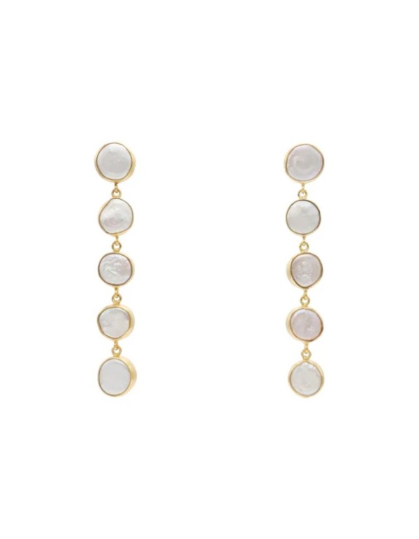 Long bridal earrings with circular pearls