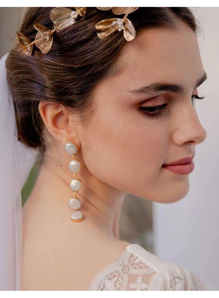 Longues boucles d'oreilles de mariage avec...