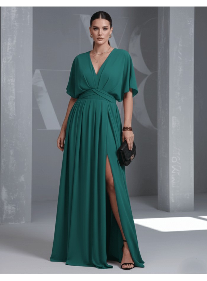 V-neck maxi dress with oversized sleeves
