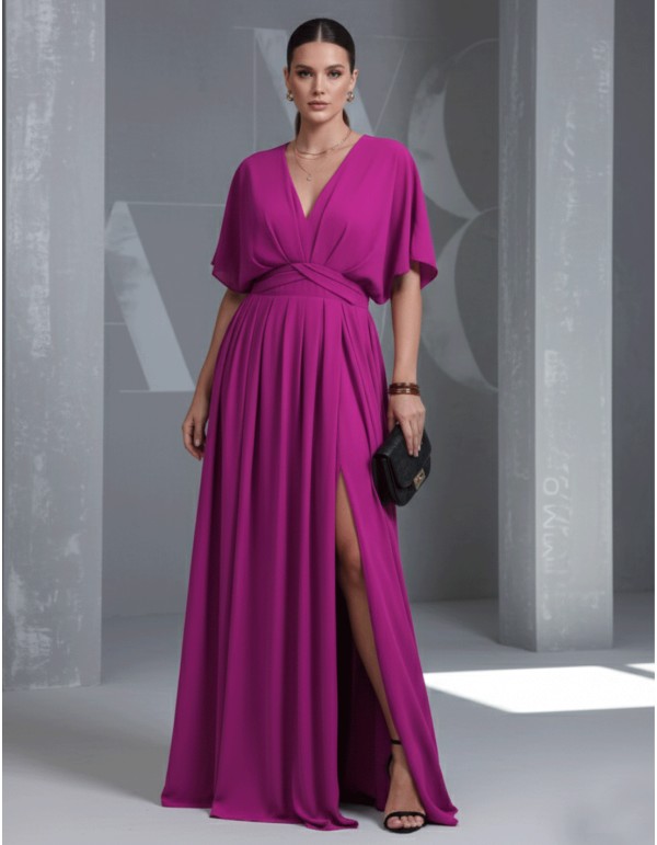 Robe de soirée à col en V et manches surdimensionnées