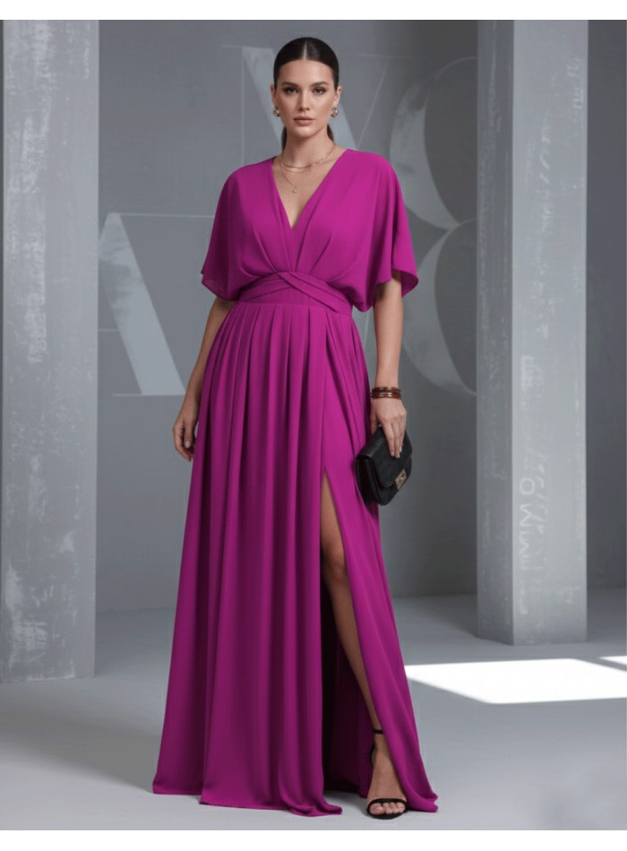 Robe de soirée à col en V et manches...