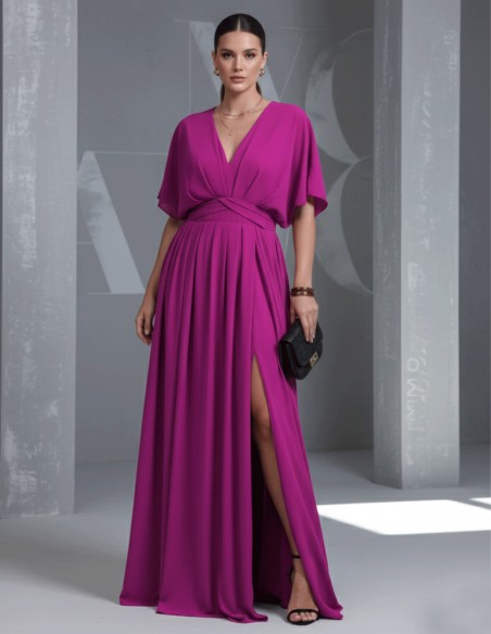 Vestido de fiesta con escote pico y manga en talla grande buganvilla