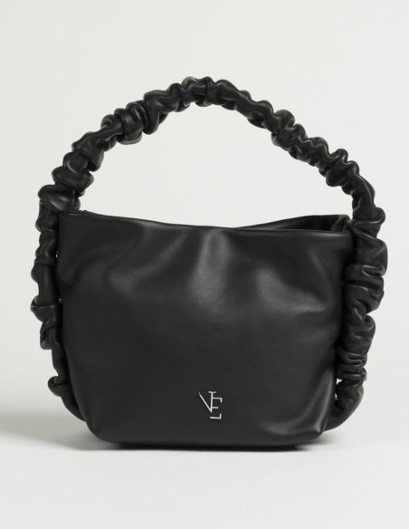 Bolso de piel negro con asa fruncida
