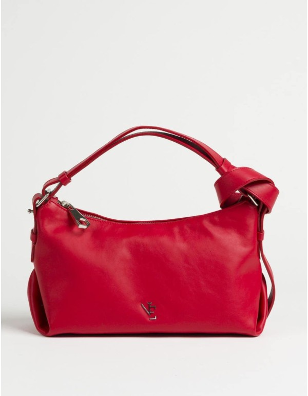 Leather handbag with adjustable handle and knot