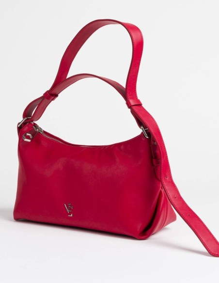 Leather handbag with adjustable handle and knot