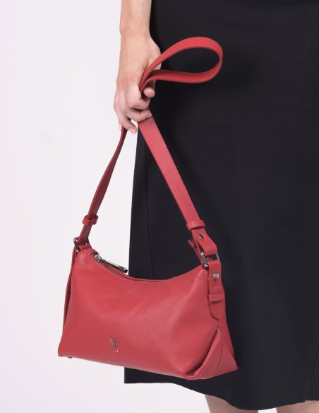 Leather handbag with adjustable handle and knot