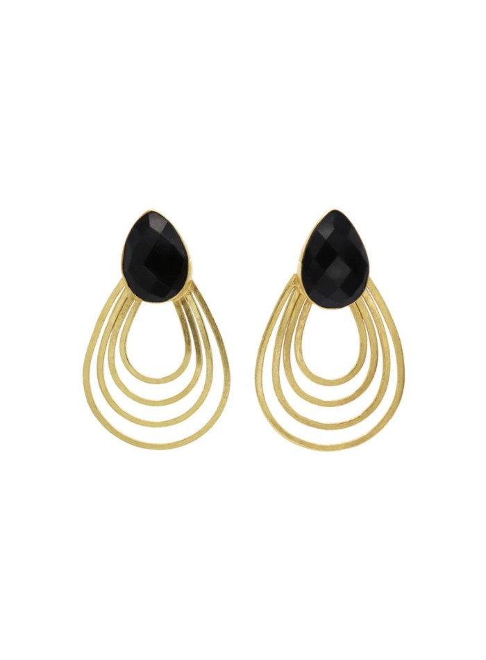 Boucles d'oreilles plaquées or en forme de goutte avec pierre de couleur