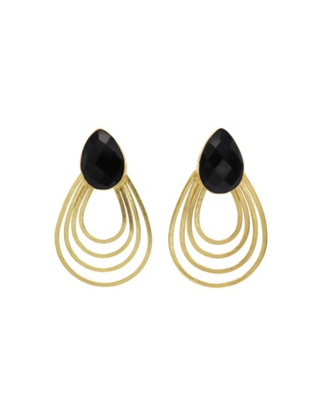 Gold plated earrings with drop shape and colored stone