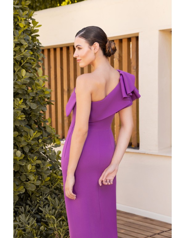 Vestido de fiesta largo con escote asimétrico y abertura en la pierna 2