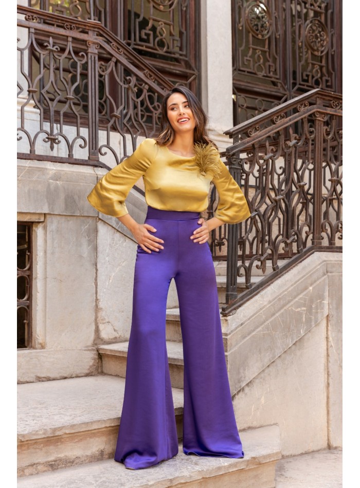 Satin blouse and pants party set