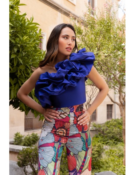 Conjunto de fiesta estampado de top con volante y pantalón Conjunto de fiesta estampado de top con volante y pantalón