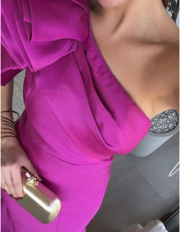 Vestido de fiesta largo con escote asimétrico y adorno en el hombro 2