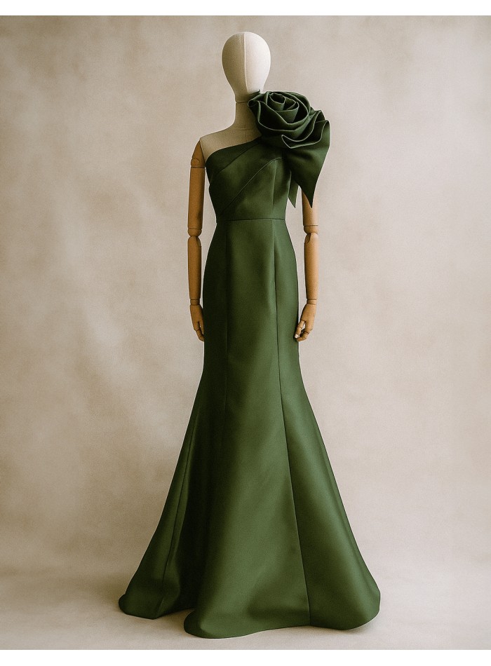 Long gown with asymmetrical neckline and...