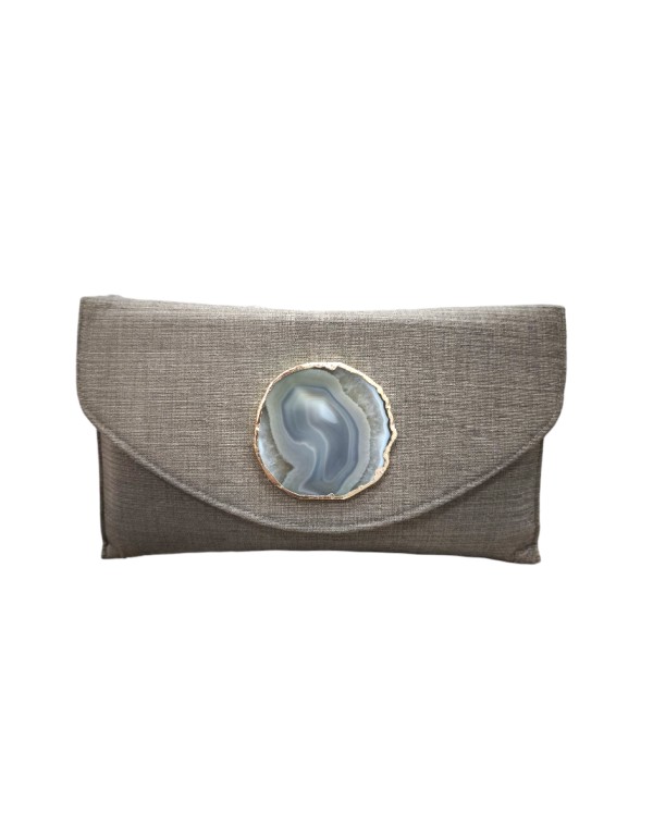 Portefeuille en jute gris avec détails en pierre...