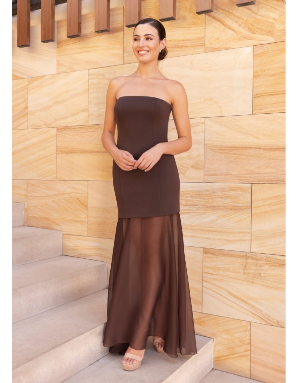 Robe longue sans bretelles avec jupe transparente et boléro 2