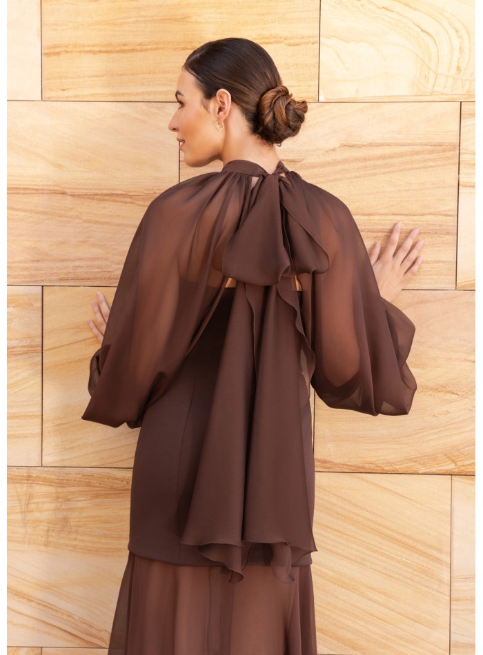 Strapless long dress with transparency in skirt...