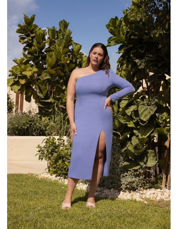 Robe midi avec encolure asymétrique et volant détachable 2