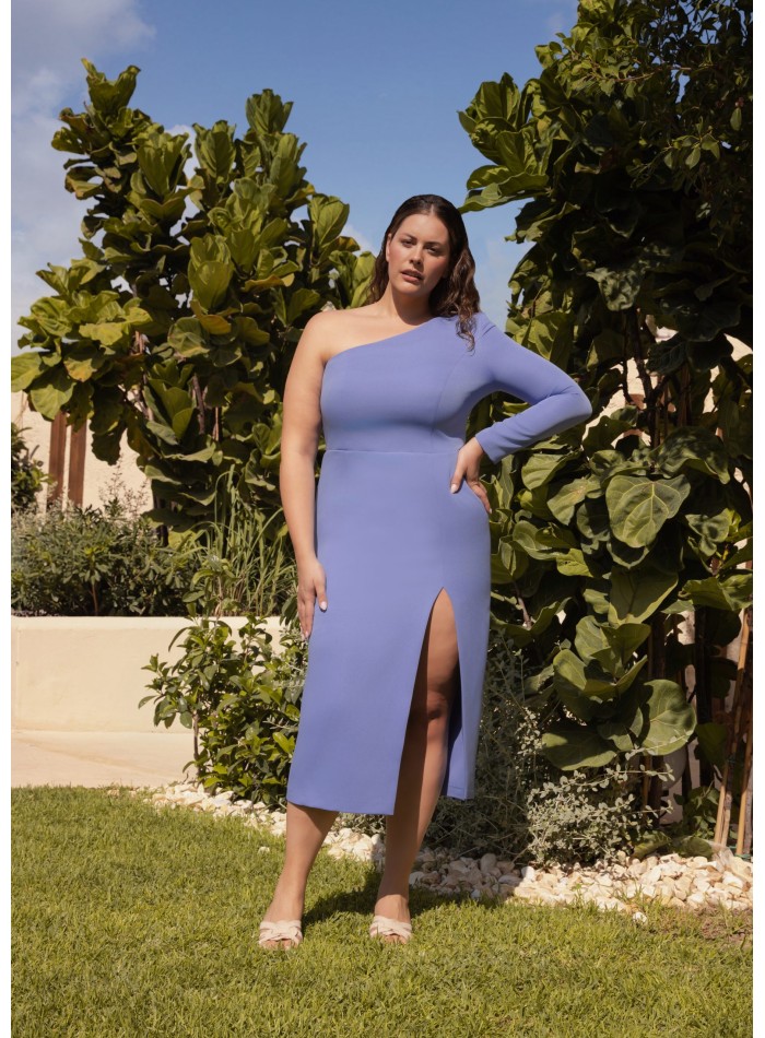 Robe midi avec encolure asymétrique et volant...